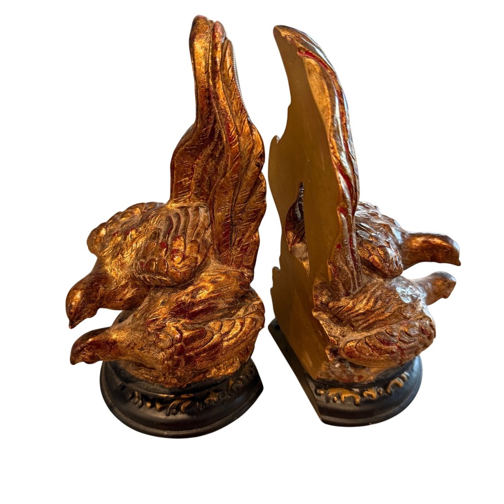 Bird Sculptural Bookends Heavy Ornate Desk Decor Black Gold‎ Formal Classic